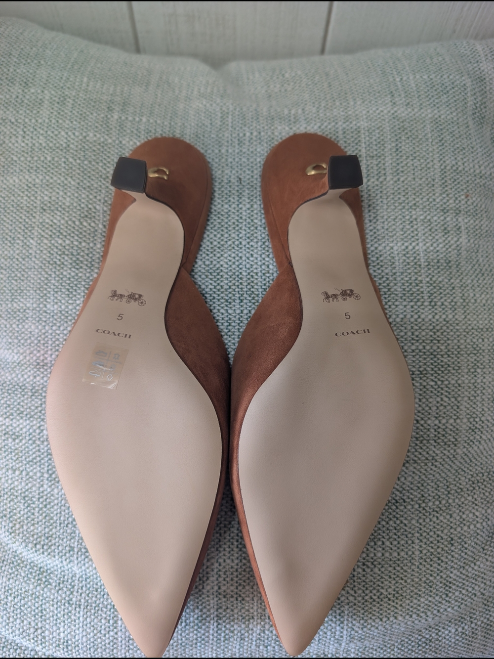 COACH Women's Pointed-Toe Mule Heels in Tan Suede - Picture 8 of 12